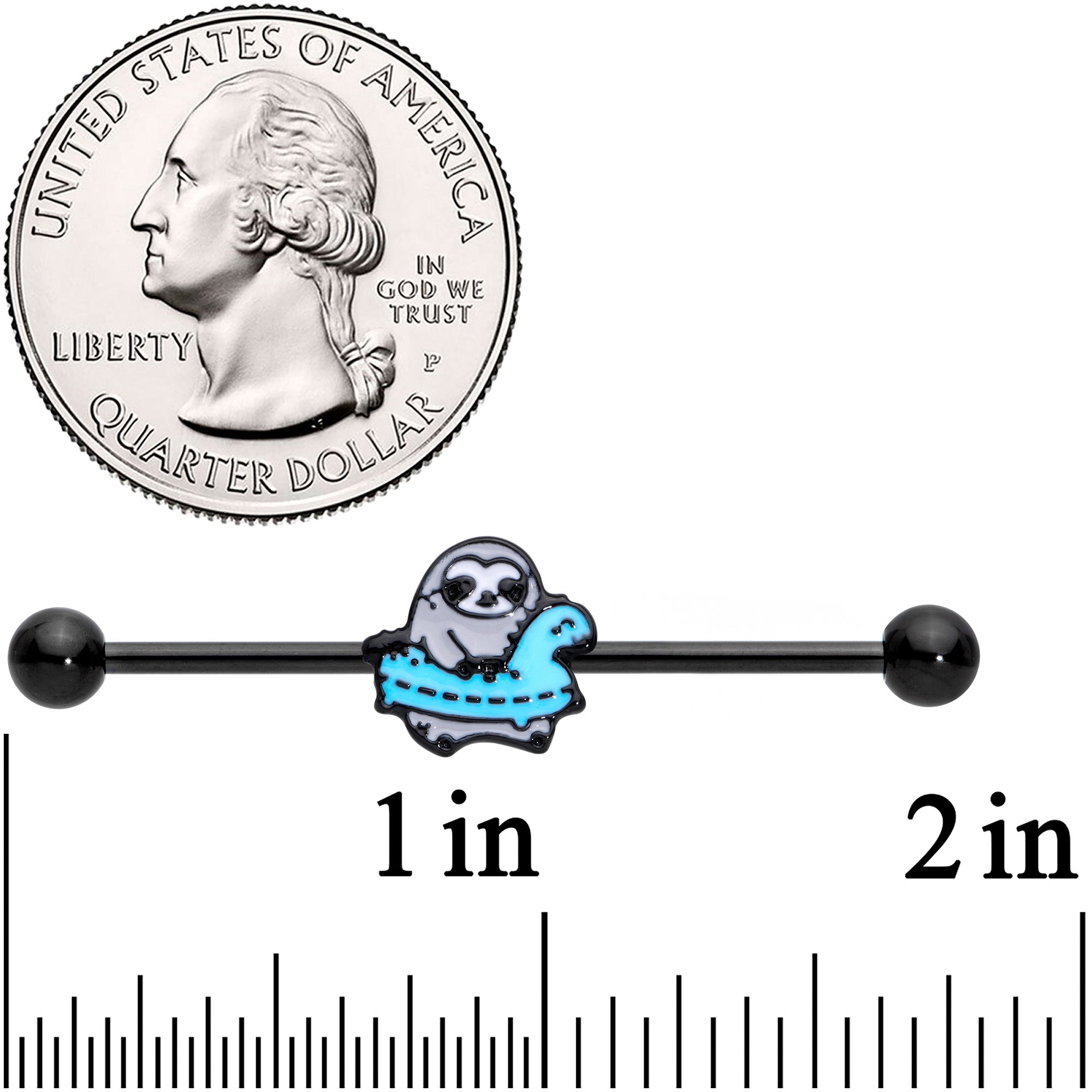 14G Black Swimming Sloth Industrial Barbell 38mm