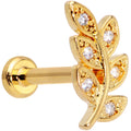16G 5/16 Color CZ Gem Gold Tone Leaf Internally Threaded Labret