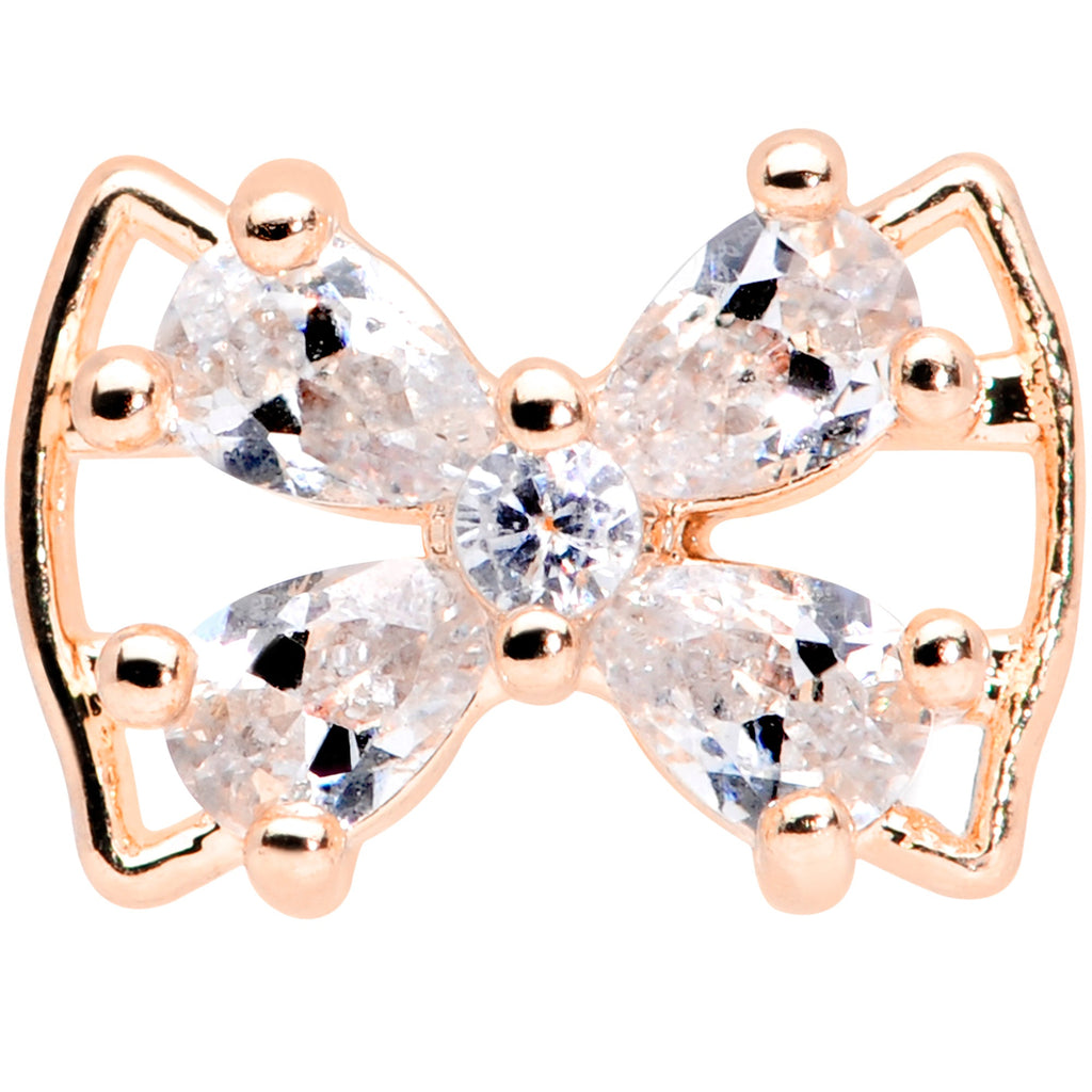 16G 1/4 Clear CZ Gem Rose Gold Tone Beauty Bow Cartilage Tragus