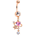 Clear Pink Gem Rose Gold Tone Star Heart Dangle Belly Ring