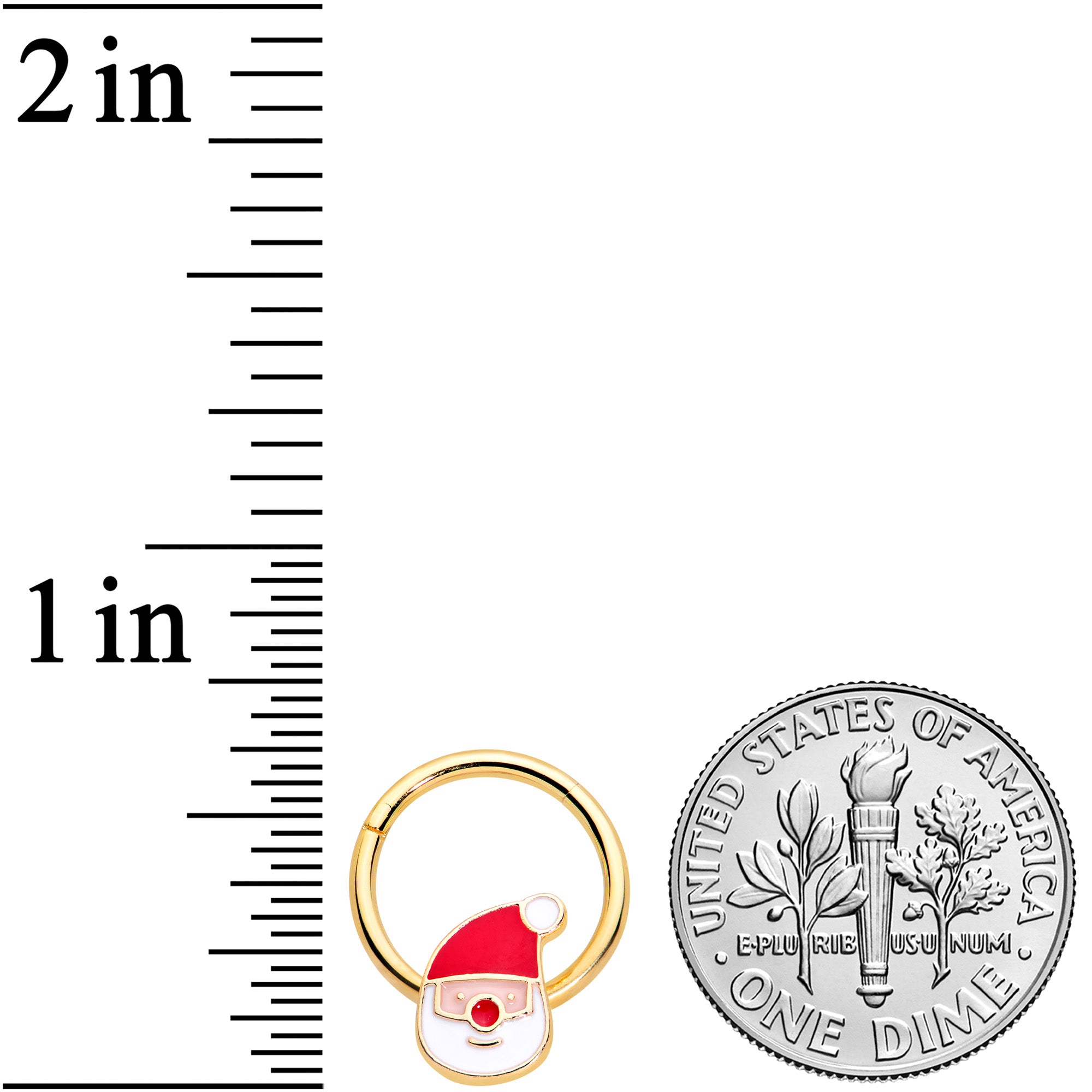 16G 3/8 Gold Tone Smiling Santa Christmas Hinged Segment Ring
