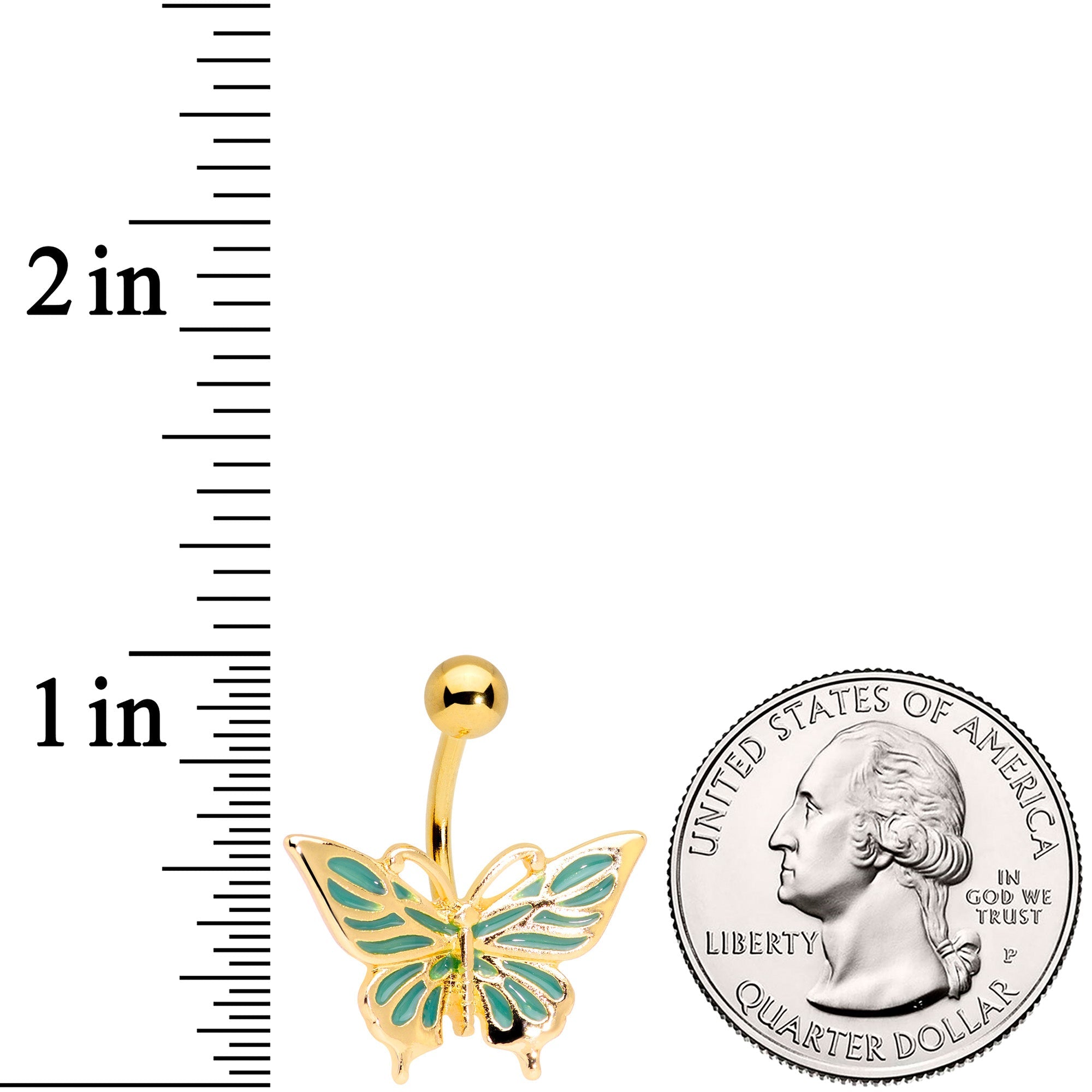 Gold Tone Green Inlay Butterfly Belly Ring