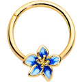 16G 3/8 Gold Tone White Blue Flower Hinged Segment Ring