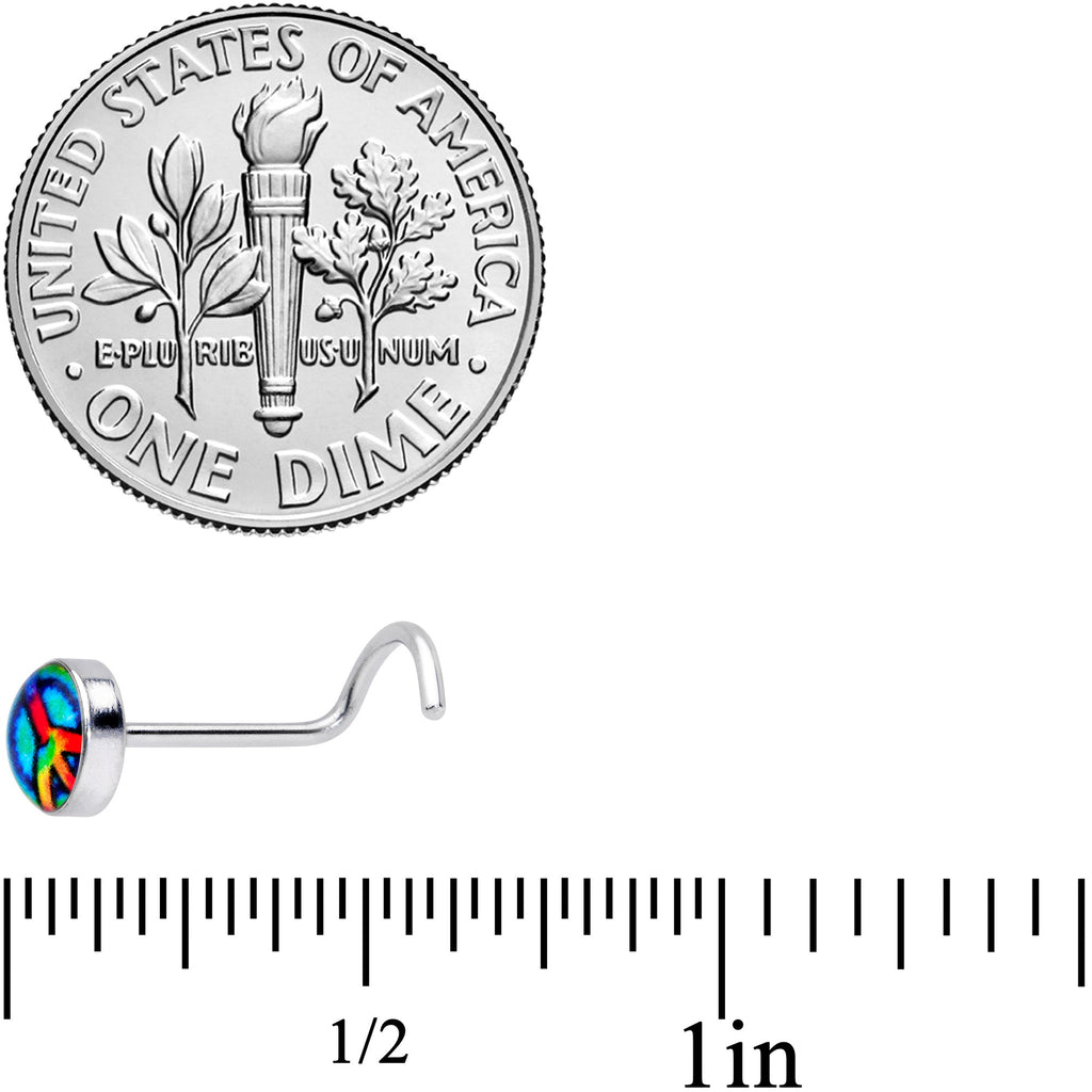 18G 1/4 Rainbow Tie Dye Peace Sign Left Nose Screw