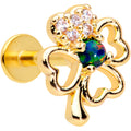 16G 5/16 Green Synthetic Opal Gold Tone Shamrock Labret Tragus