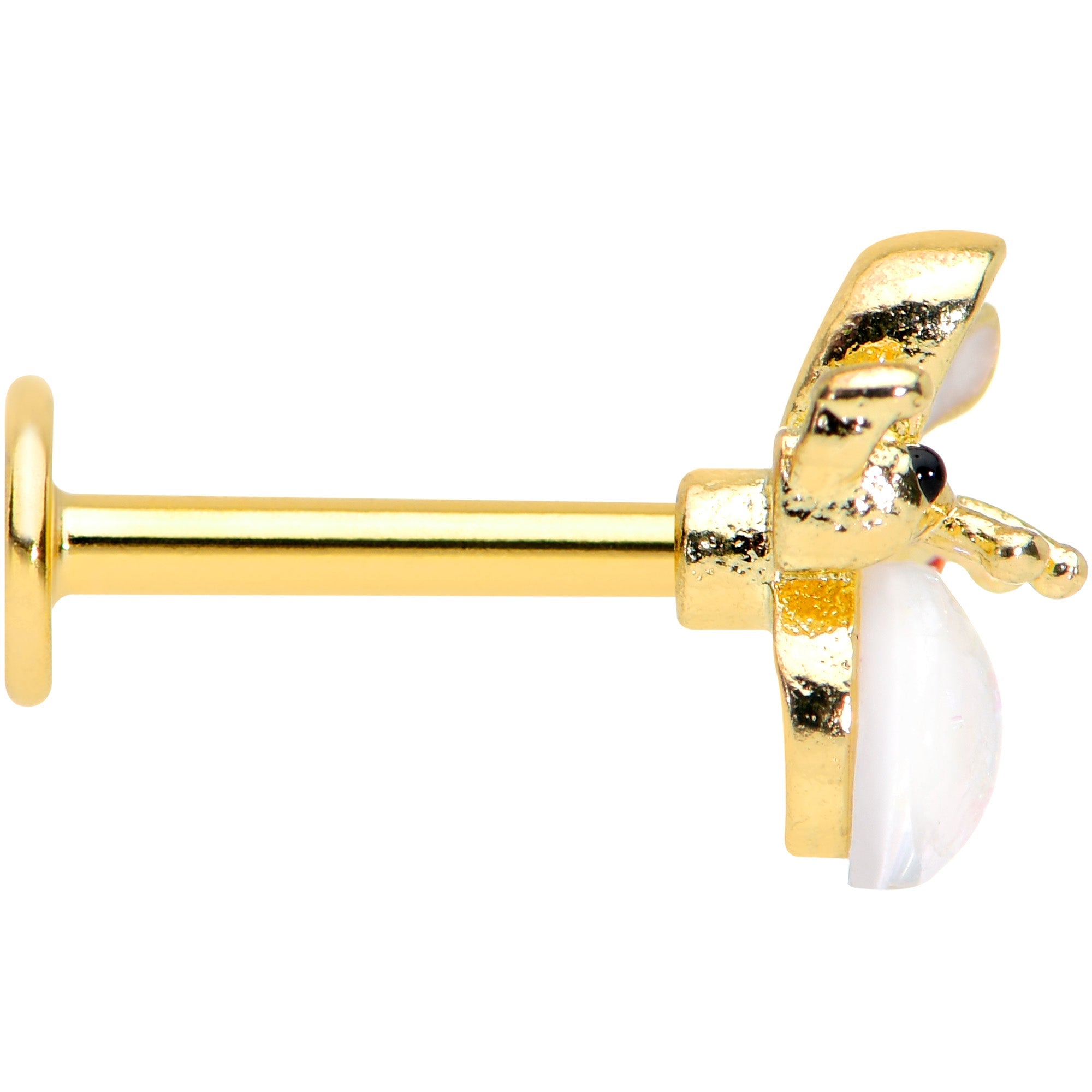 16G 5/16 White Faux Opal Gold Tone Insect Labret Monroe Tragus