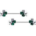 14G 9/16 Clear Green Gem Shamrock St Patricks Day Nipple Ring Set