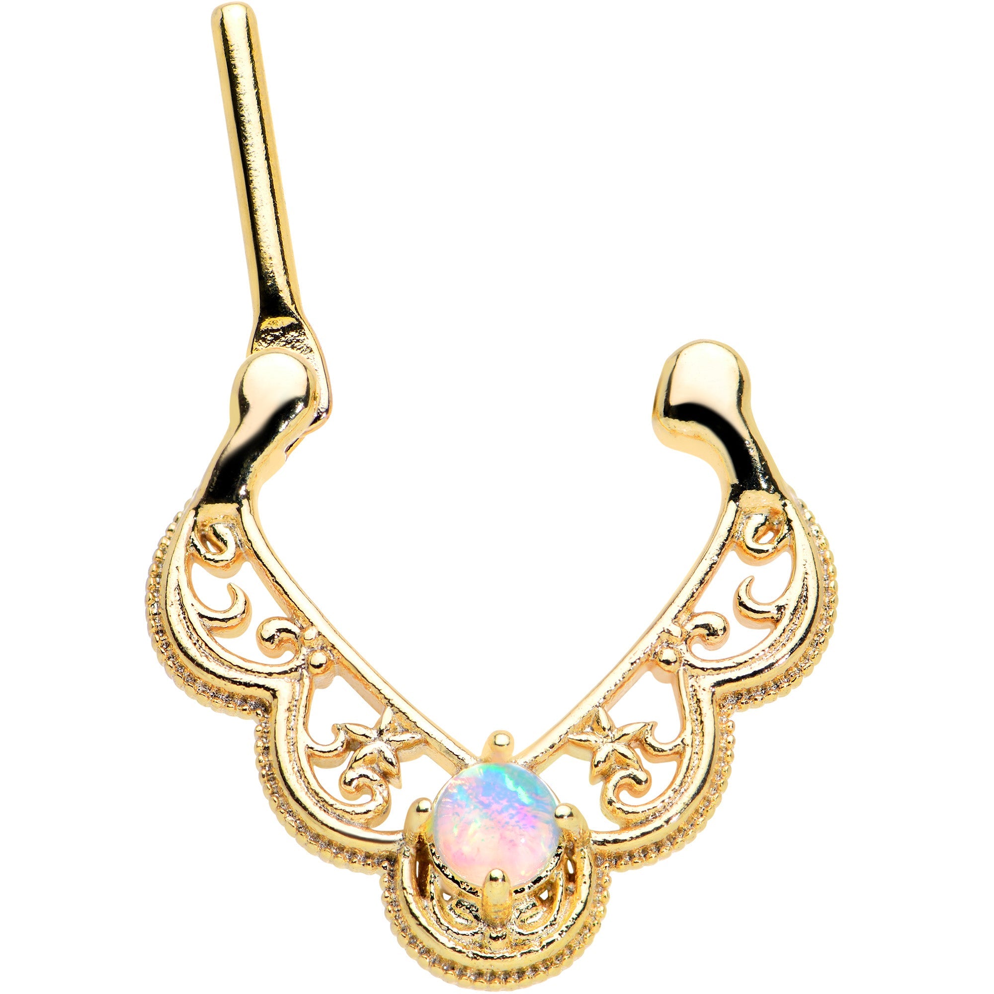 16G 5/16 White Synth Opal Gold Tone Lacy Love Cartilage Clicker