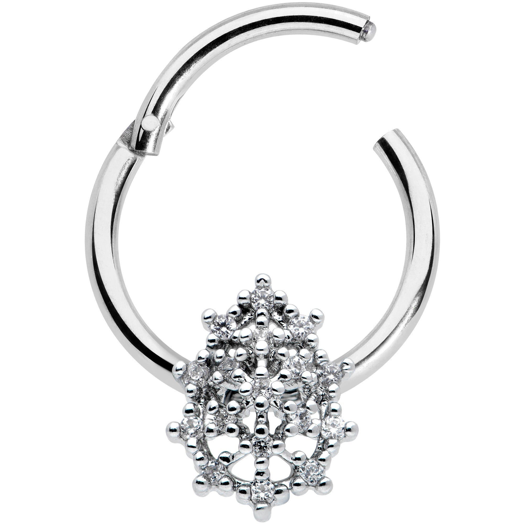 16G 3/8 Clear CZ Gem Nubbly Textured Drop Hinged Segment Ring