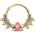 16G 3/8 Pink Faux Opal Gold Tone Style Lotus Hinged Segment Ring