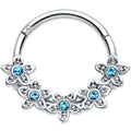 16G 3/8 Blue Gem Foxy Floral Hinged Segment Ring