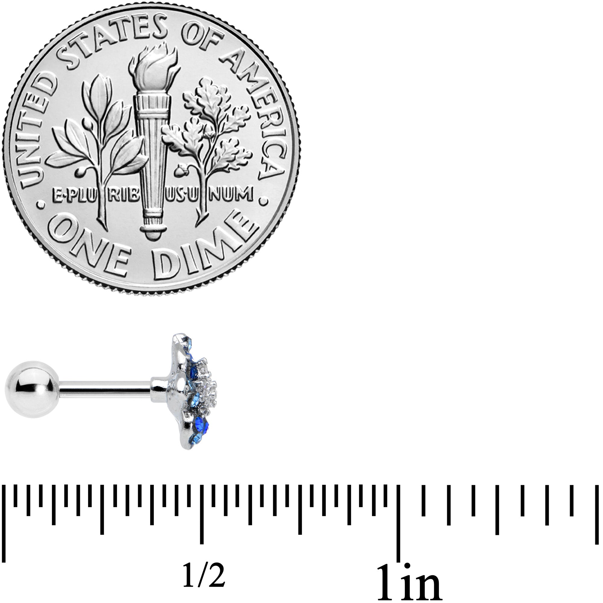 16G 1/4 Clear Blue Gem Evening Flower Cartilage Tragus Earring