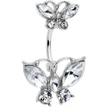 Clear Gem Double Butterfly Double Mount Belly Ring