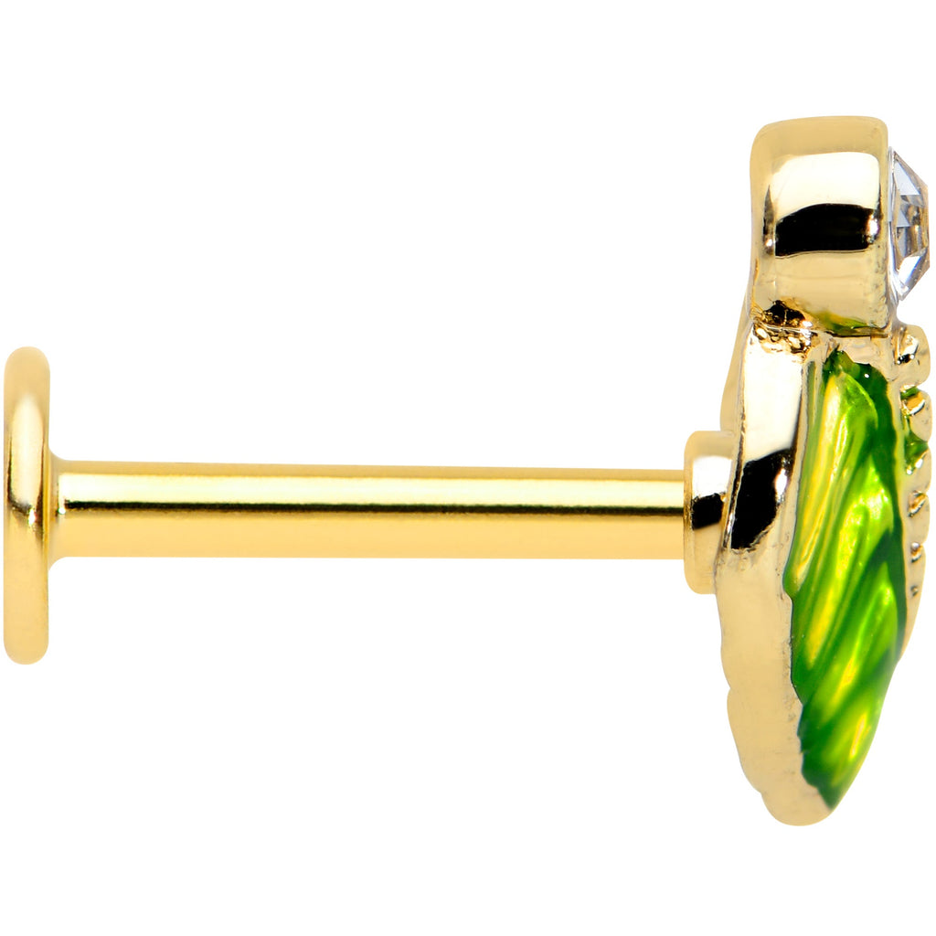 16G 5/16 Clear Gem Gold Tone Lush Green Leaf Labret Monroe Tragus