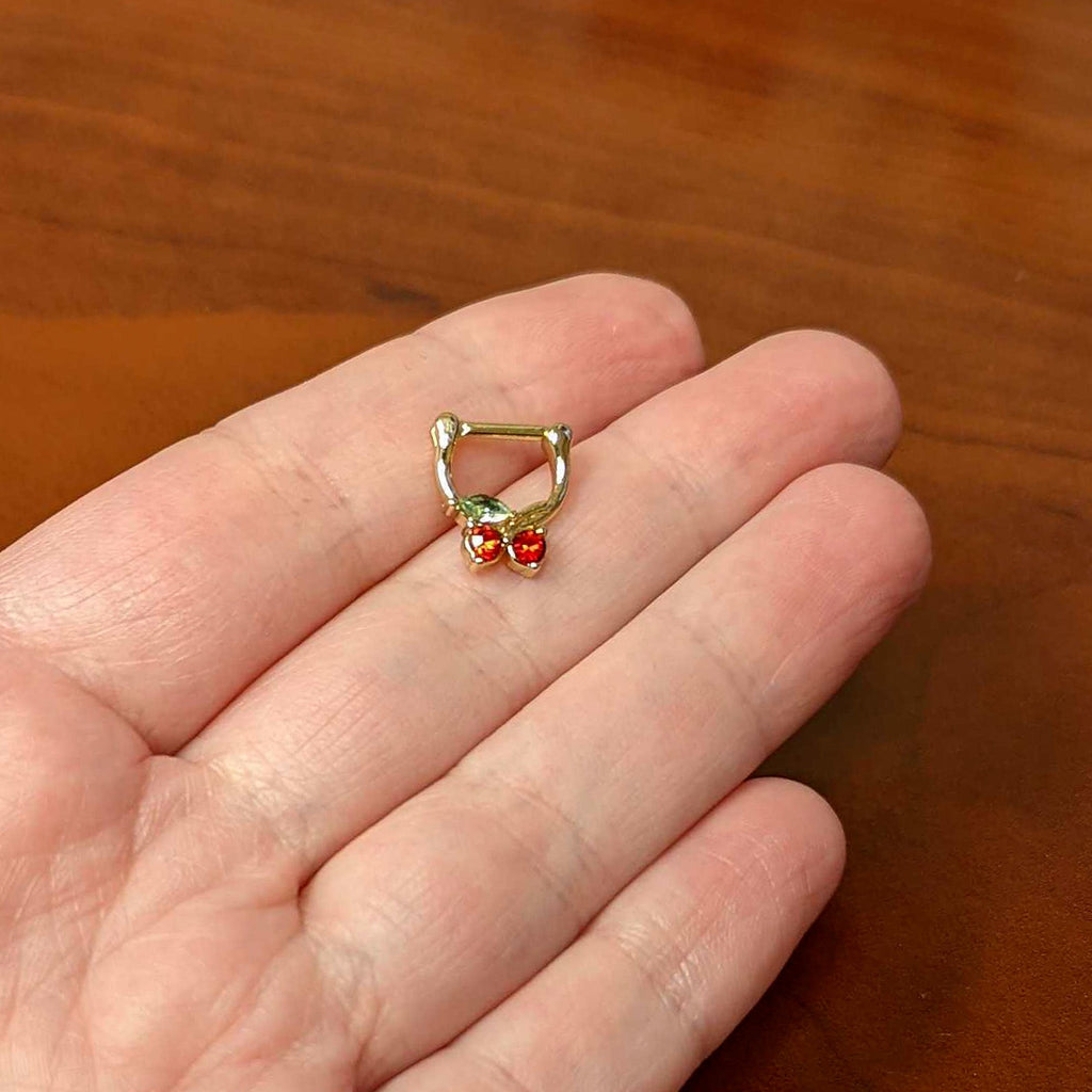 16G 5/16 Red Green Gem Gold Tone Tasty Cherry Cartilage Clicker