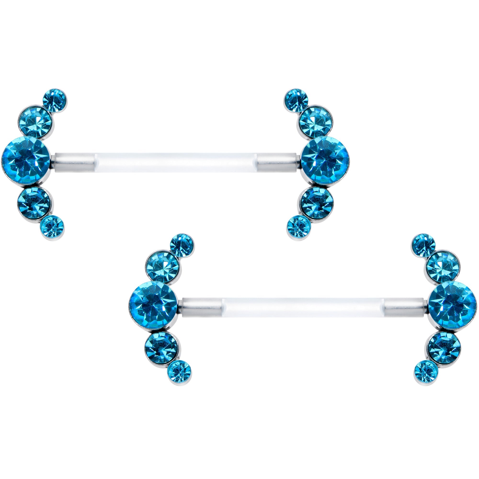 14G 13/16 Blue Gem Bioplast Simple Curvation Barbell Nipple Ring Set