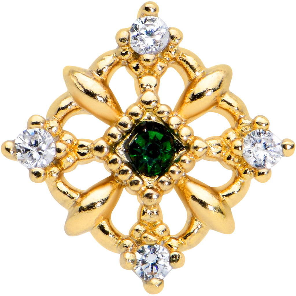16G 5/16 Green Gem Gold Tone Noble Square Labret Monroe Tragus