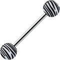 Matte White Zebra Stripe Barbell Tongue Ring