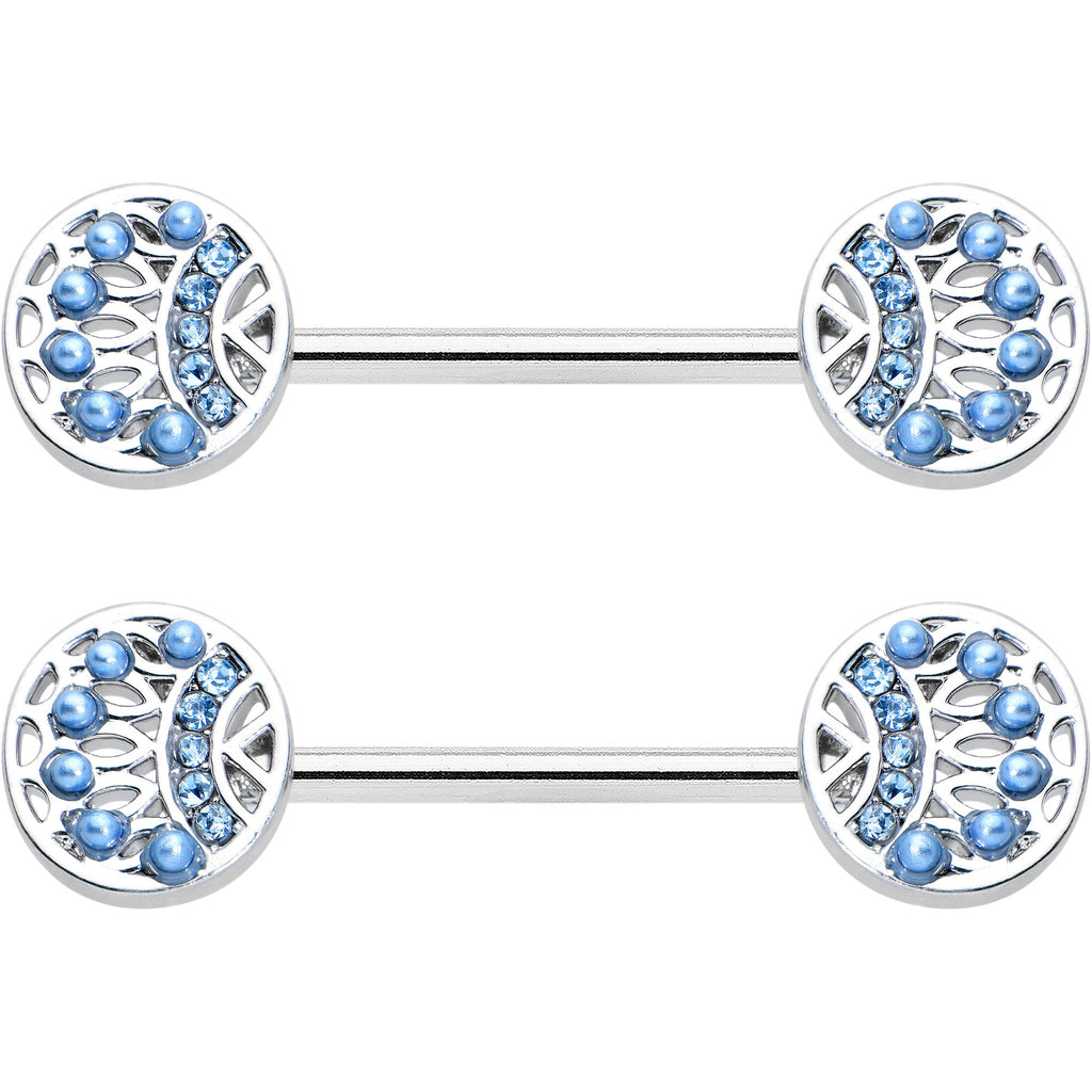 14G 1/2 Blue Gem Geometric Blues Barbell Nipple Ring Set