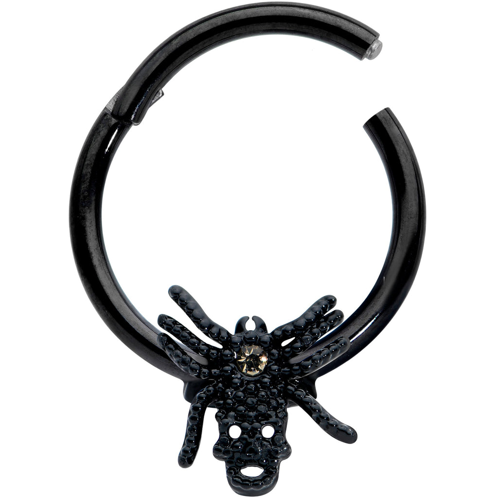 16G 3/8 Yellow Gem Spider Skull Halloween Hinged Segment Ring