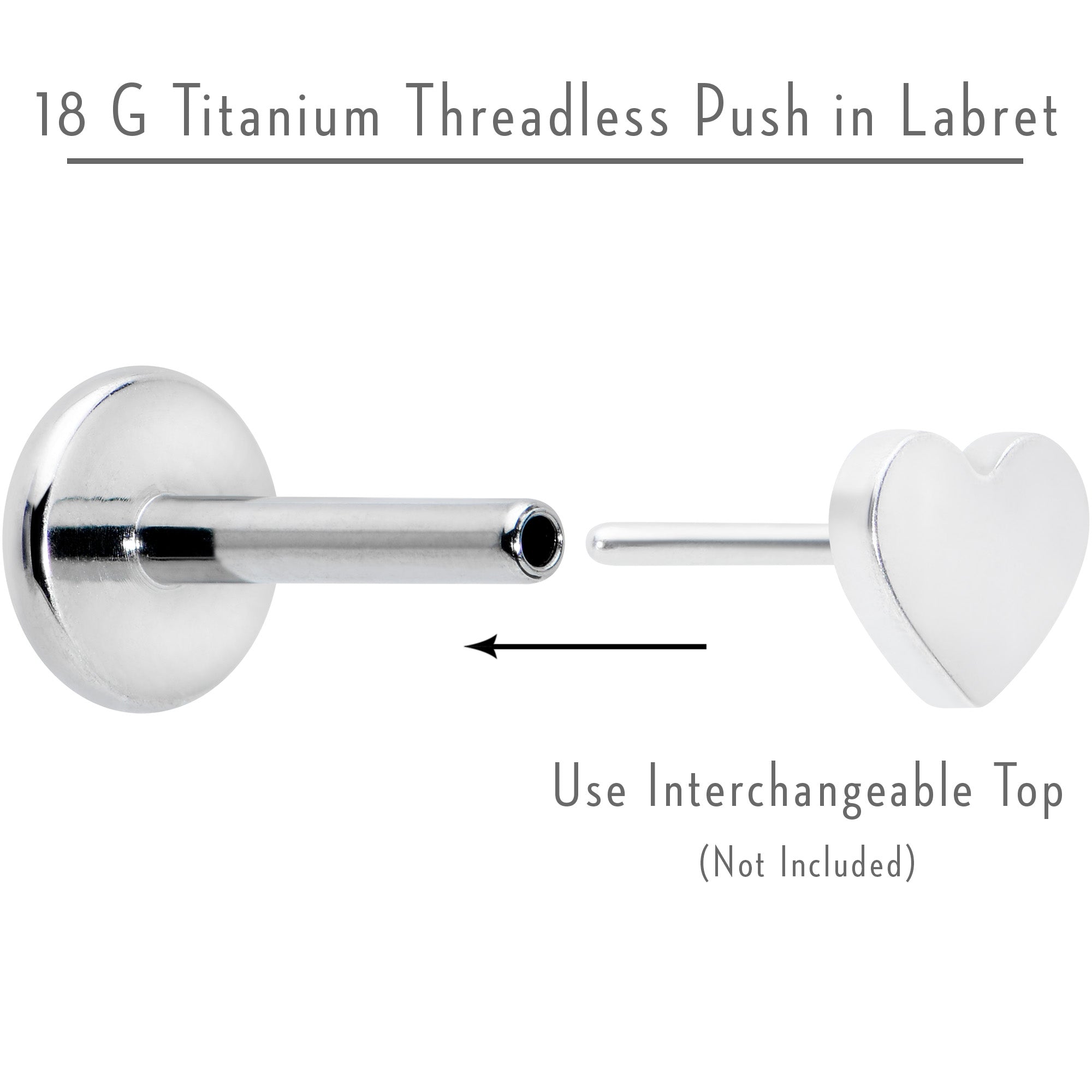 18G 1/4 G23 Titanium Threadless Post Only Labret Tragus