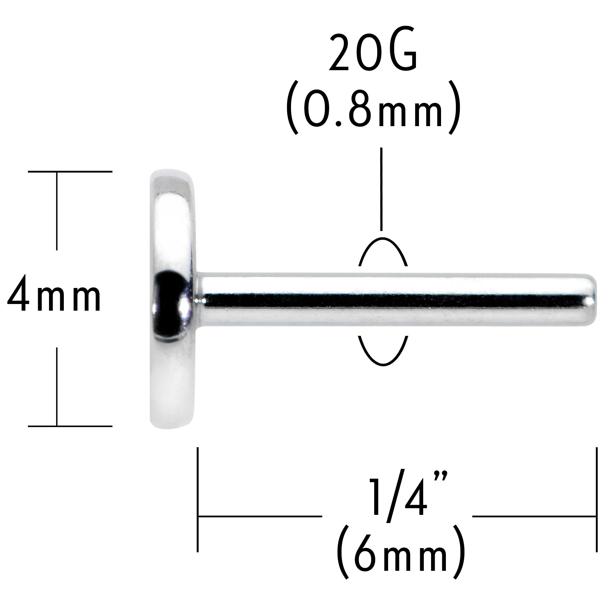 20G 1/4 G23 Titanium Threadless Post Only Labret Tragus Nose