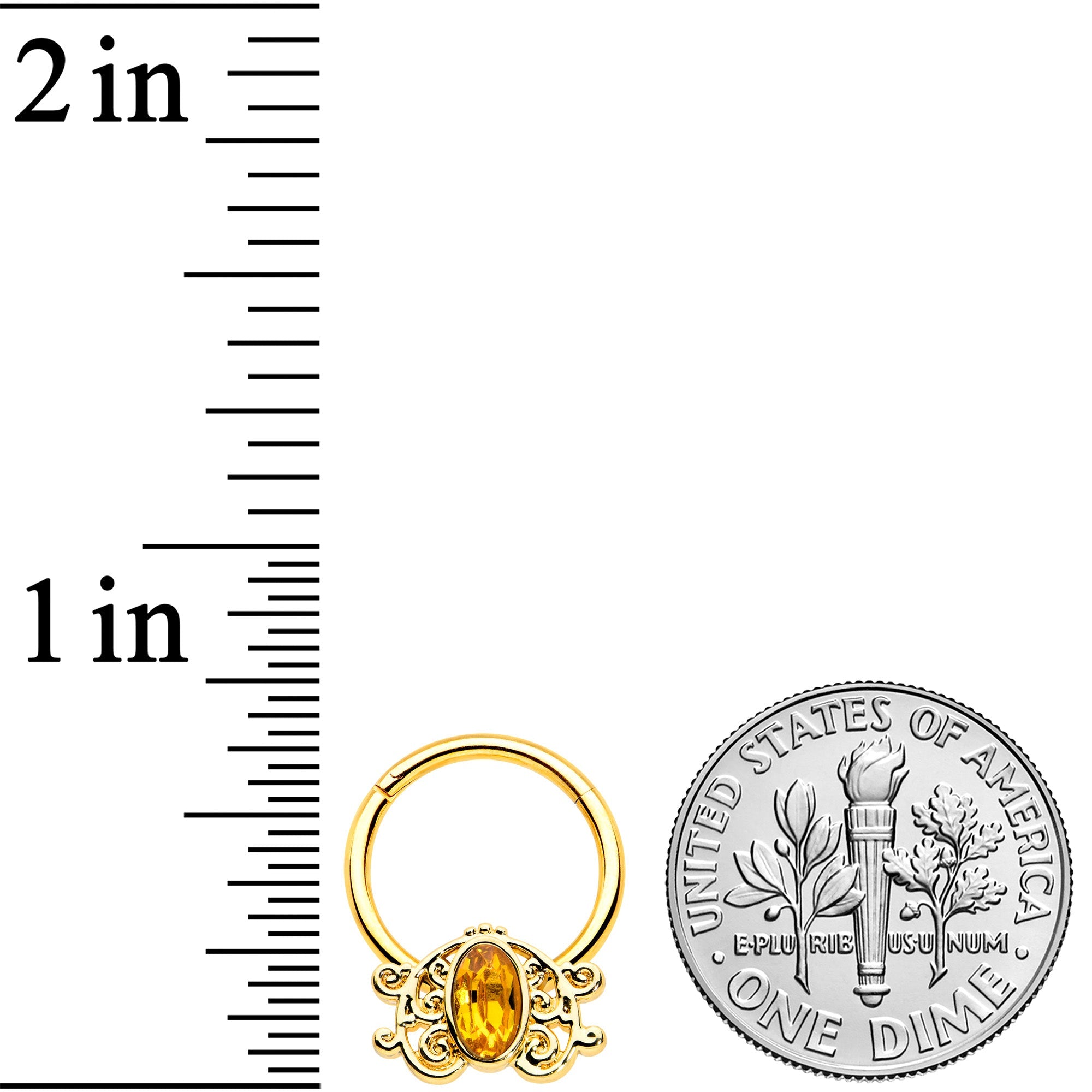16G 3/8 Yellow Gem Gold Tone Duet Scroll Hinged Segment Ring