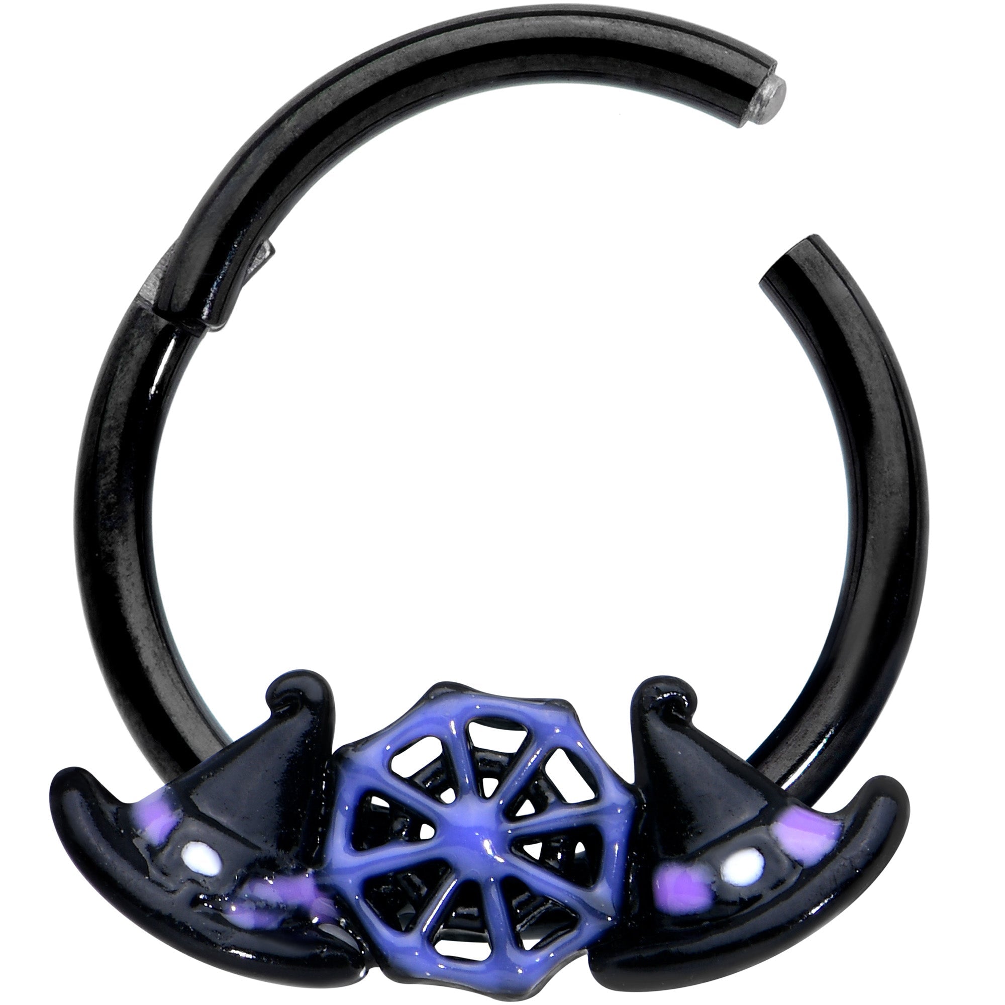16G 3/8 Black Spider Web Witch Hat Halloween Hinged Segment Ring
