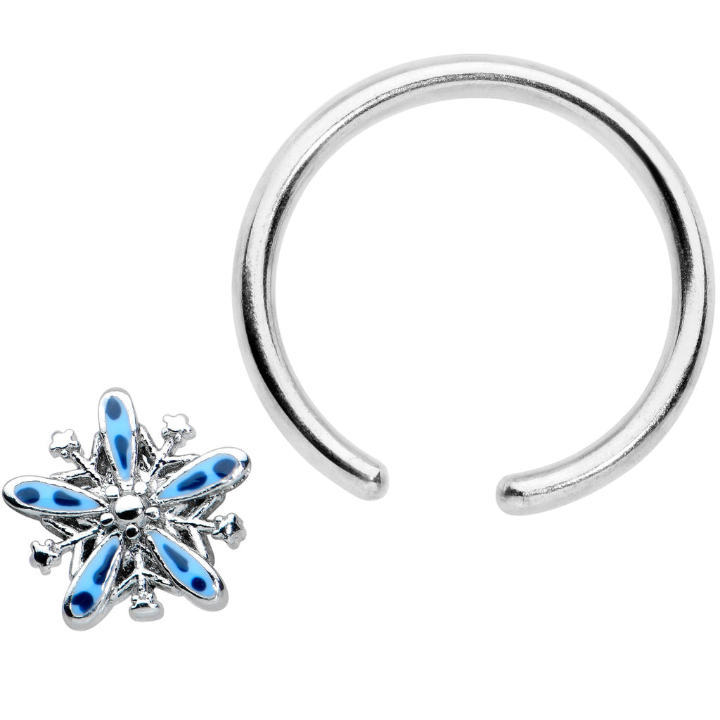 16G 3/8 Snowflake Blues Christmas BCR Captive Charm Ring