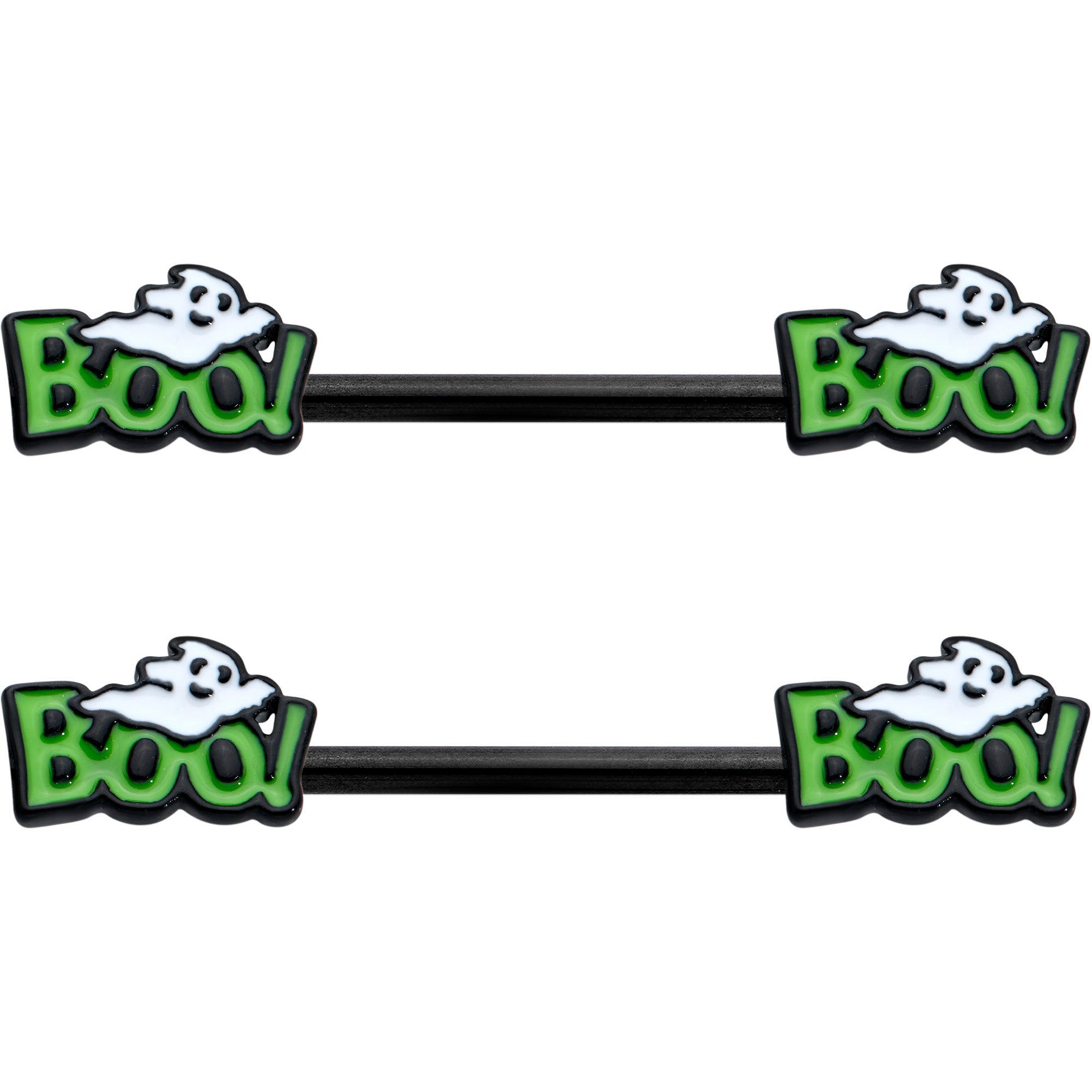 14G 9/16 Black Boo Smile Ghost Halloween Barbell Nipple Ring Set