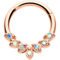 16G 5/16 Aurora CZ Gem Rosy Tone Seven Leaf Hinged Segment Ring