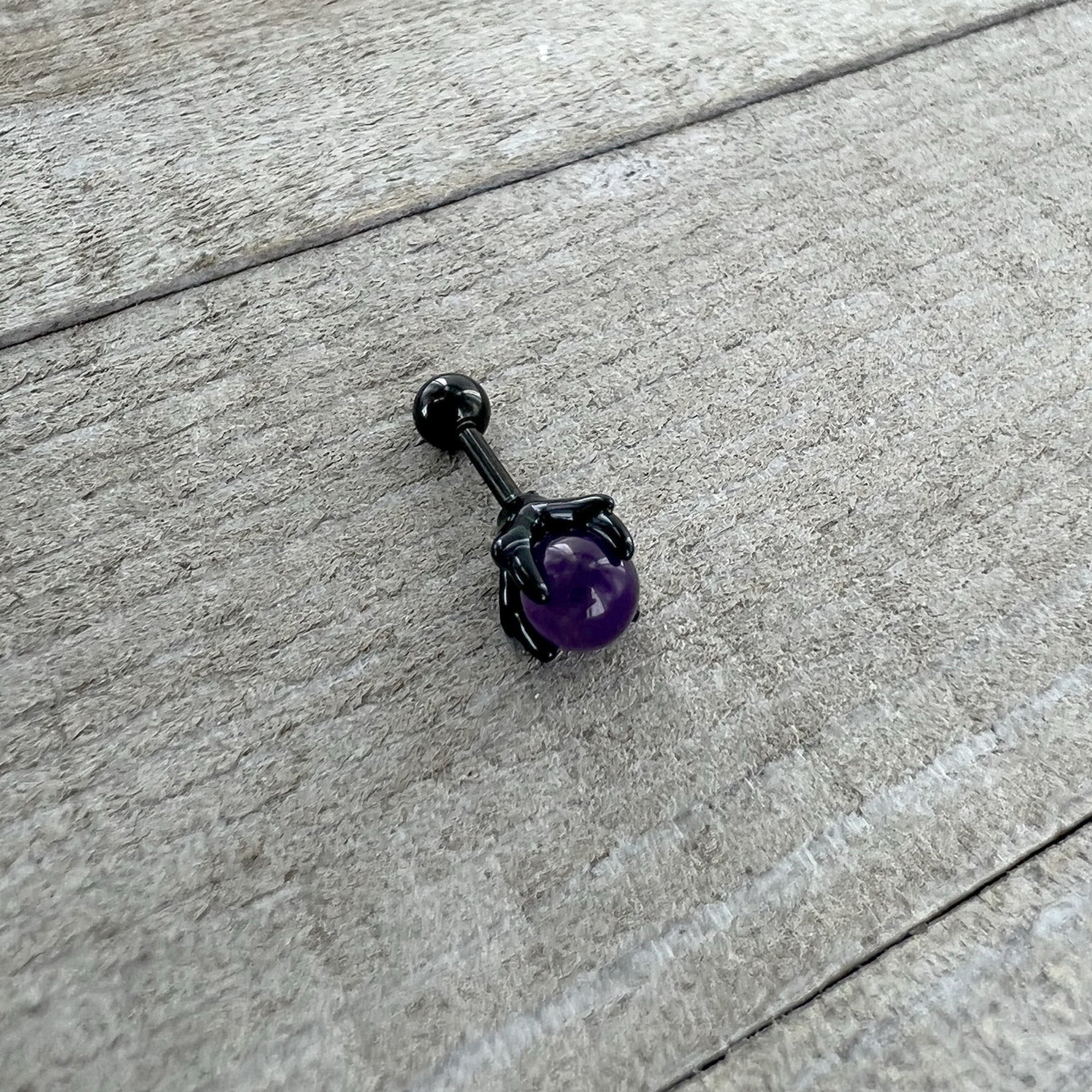 16G 1/4 Purple Amethyst Black Claw Hand Cartilage Tragus Earring