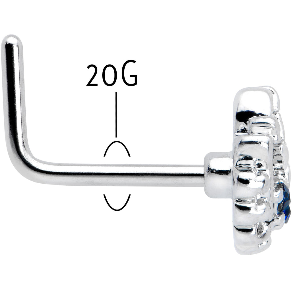 20G 7mm Blue Clear Gem Abstract Arch L Shape Nose Ring