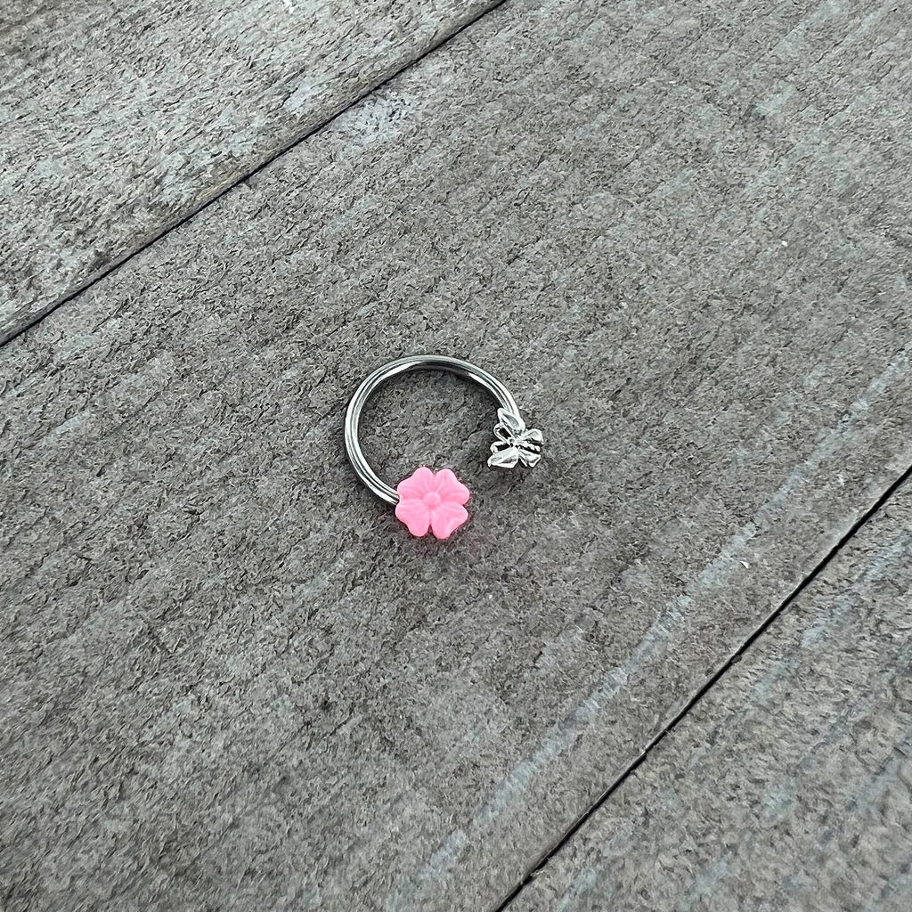 16G 3/8 Butterfly Pink Flower Horseshoe Circular Barbell