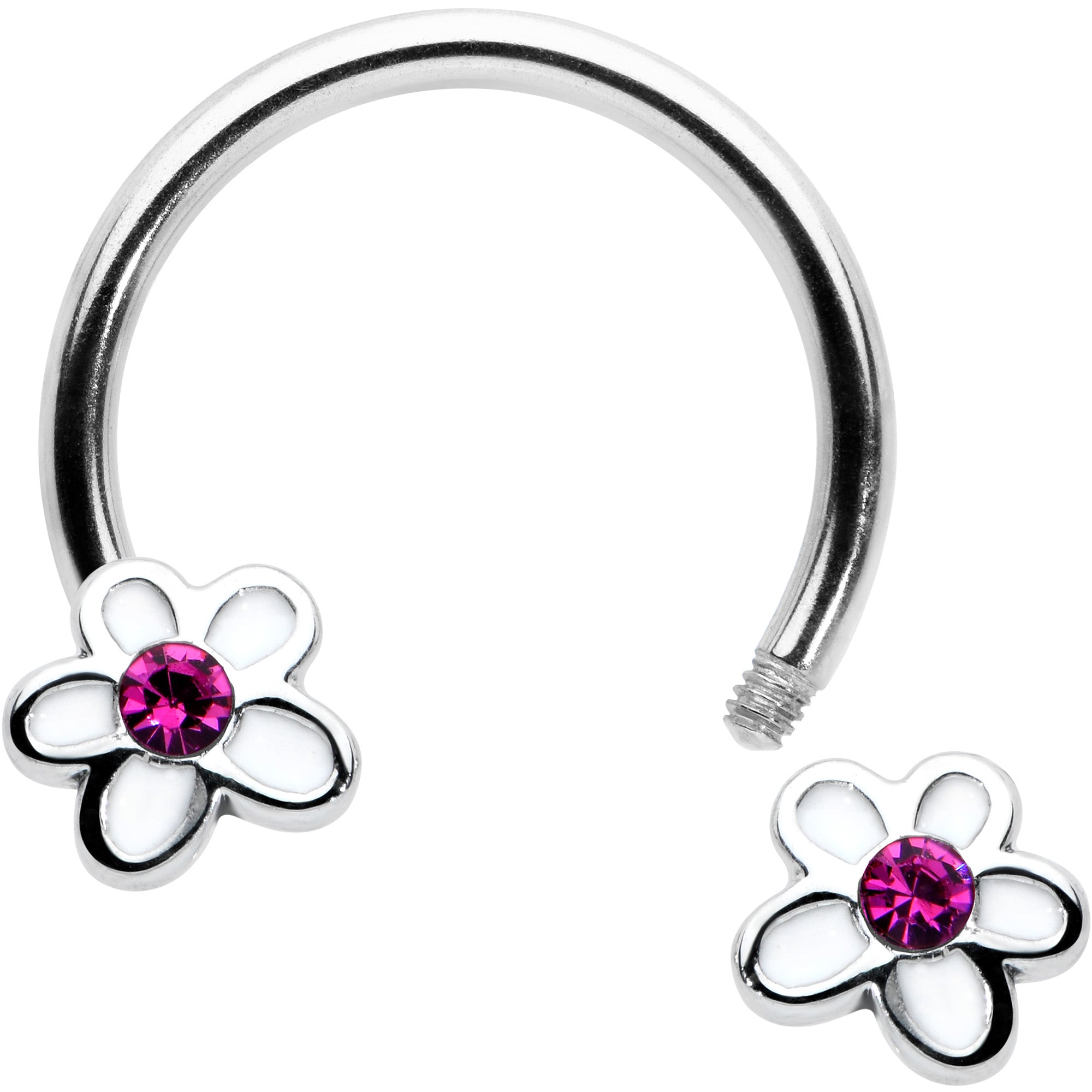 16G 3/8 Pink Gem Daisy Flowers Horseshoe Circular Barbell