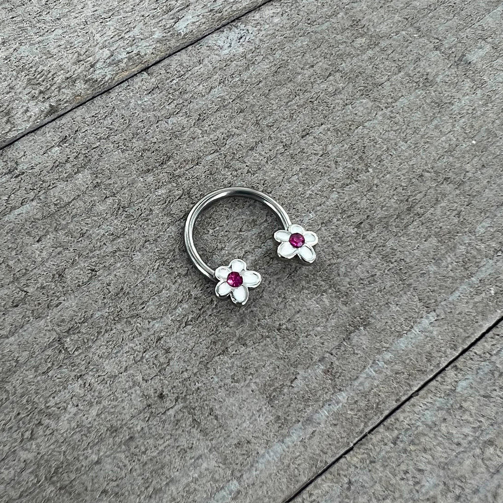 16G 3/8 Pink Gem Daisy Flowers Horseshoe Circular Barbell