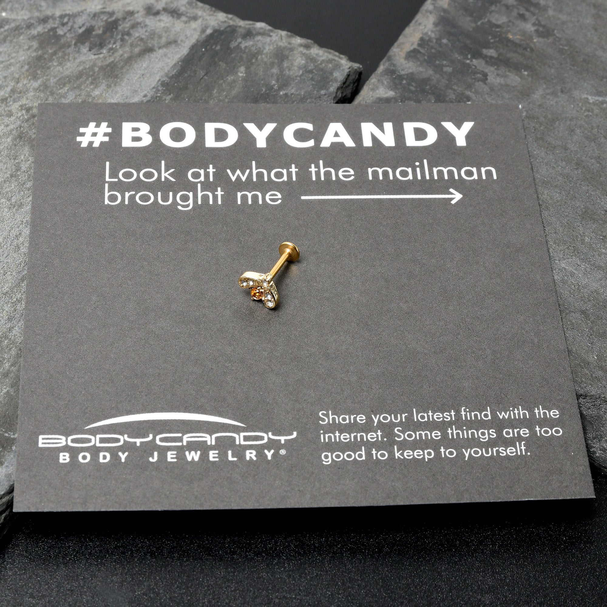 16G 5/16 Yellow Gem Gold Tone Fashion Winged Bug Labret Monroe Tragus