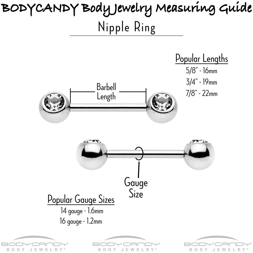14 G 9/16 Aurora Gem Black Rococo Heart Barbell Nipple Ring Set