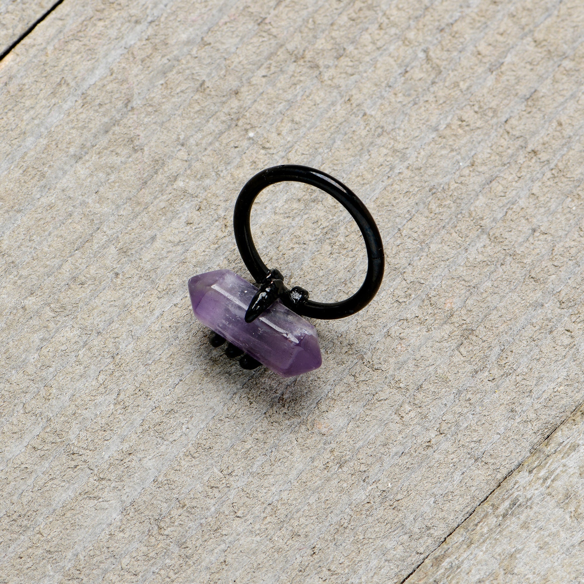 16G 3/8 Purple Amethyst Black Claw Obelisk Hinged Segment Ring