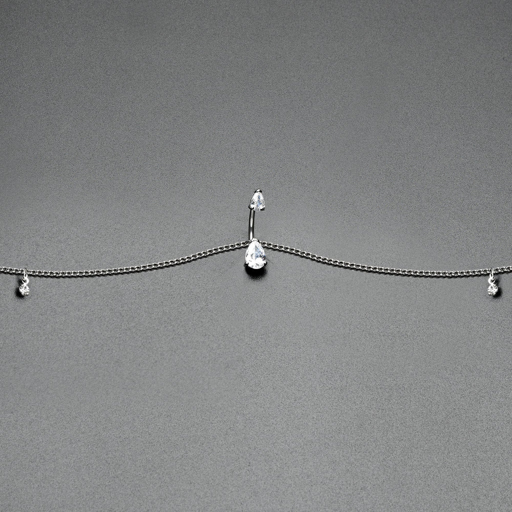 Clear Gem Double Drop Double Mount Belly Ring Belly Chain
