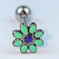 Flower Teal Petals Blue Barbell Tongue Ring