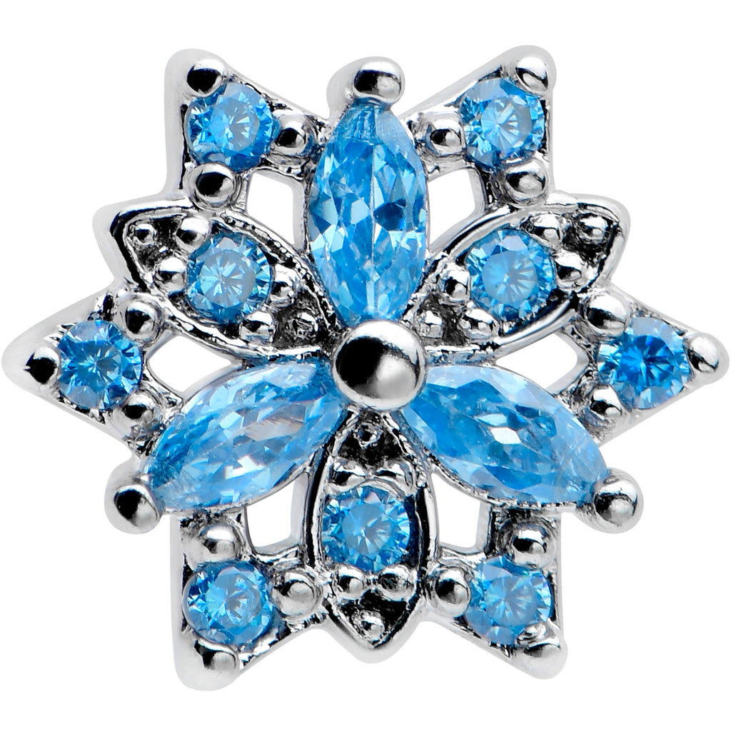 16G 1/4 Blue CZ Gem Snowflake Blues Cartilage Tragus Earring