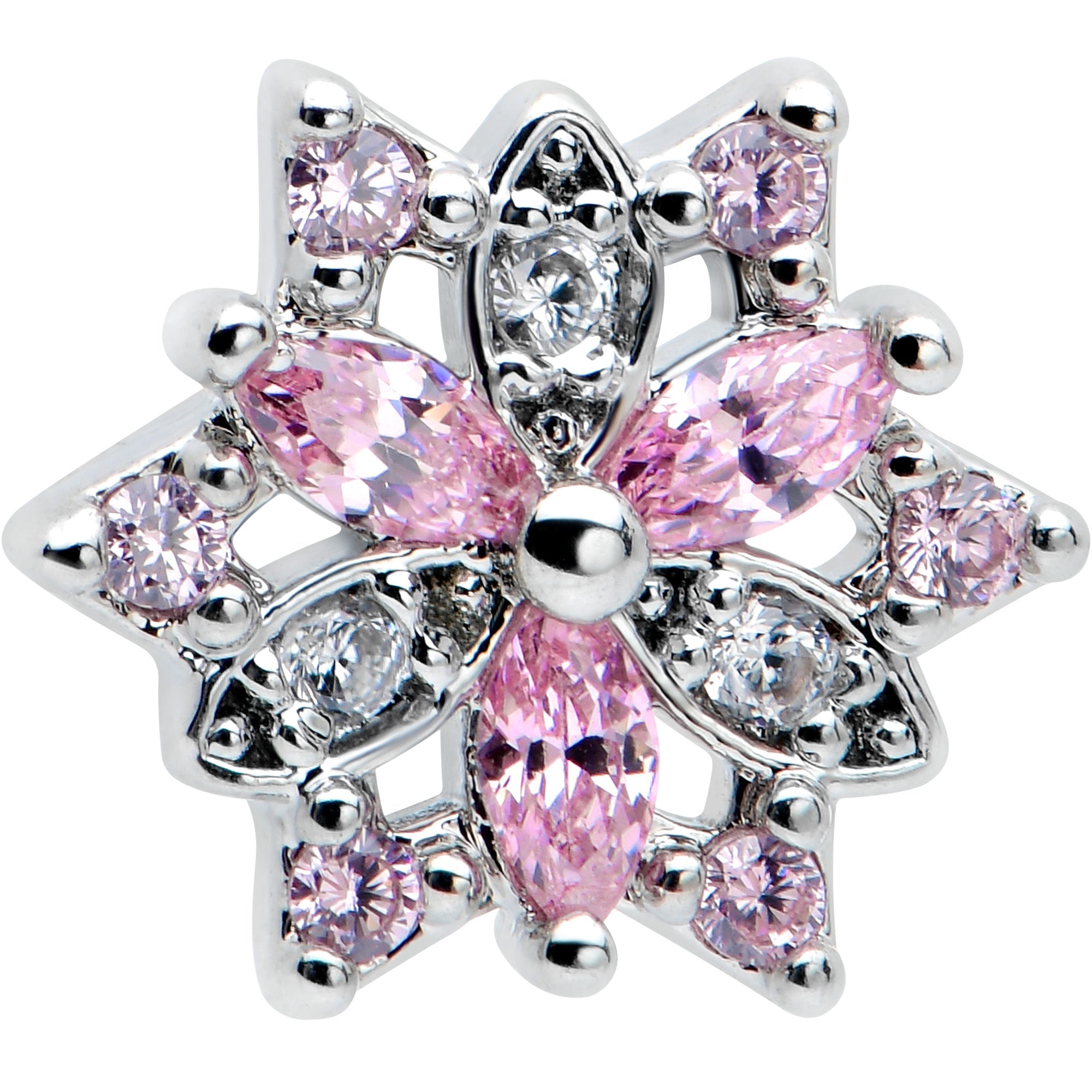 16G 1/4 Pink Clear CZ Gem Snowflake Cartilage Tragus Earring