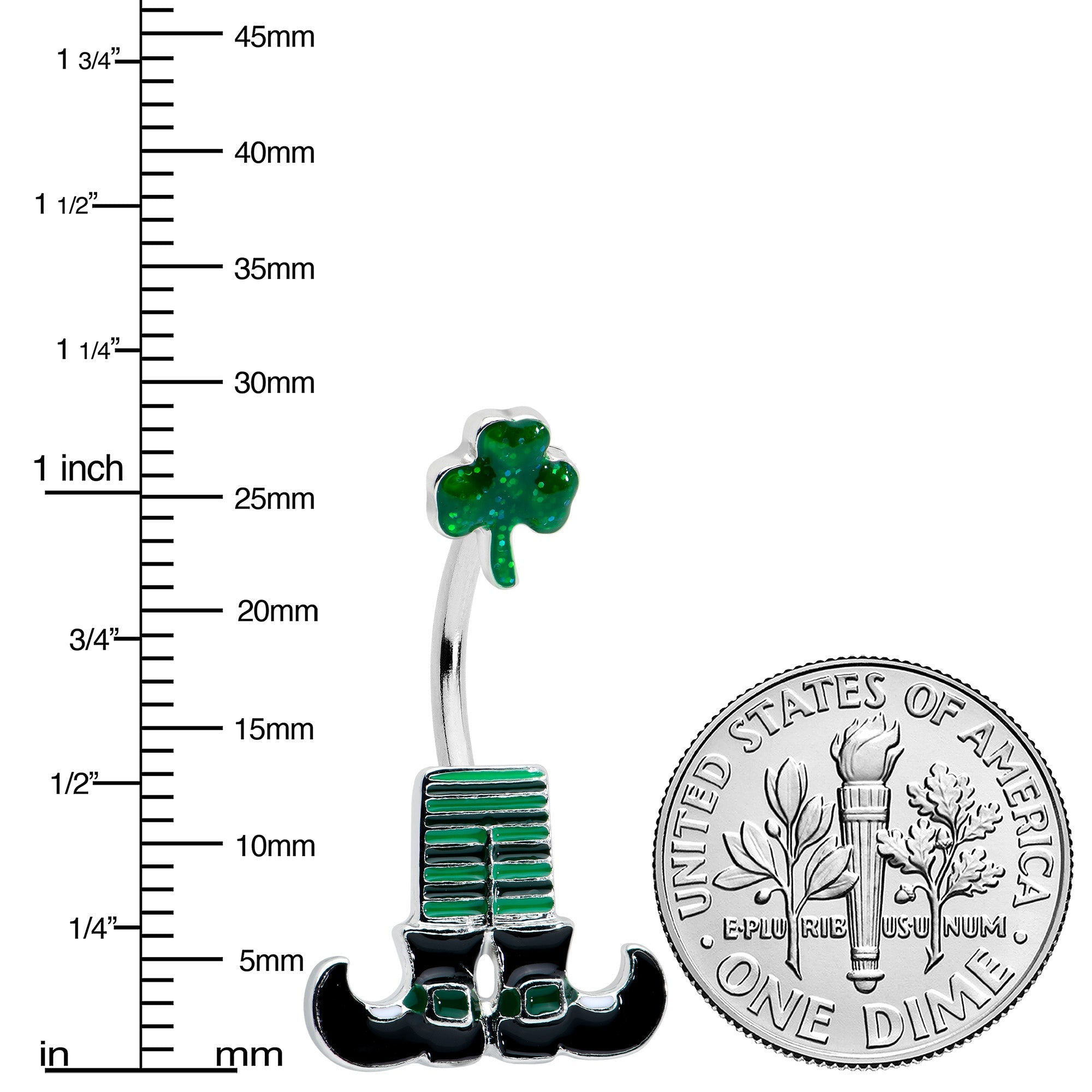 Leprechaun Legs Shamrock St Patricks Double Mount Belly Ring