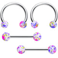 14G 9/16 1/2 Splatter Green Purple Barbell Horseshoe Nipple Ring Set of 4