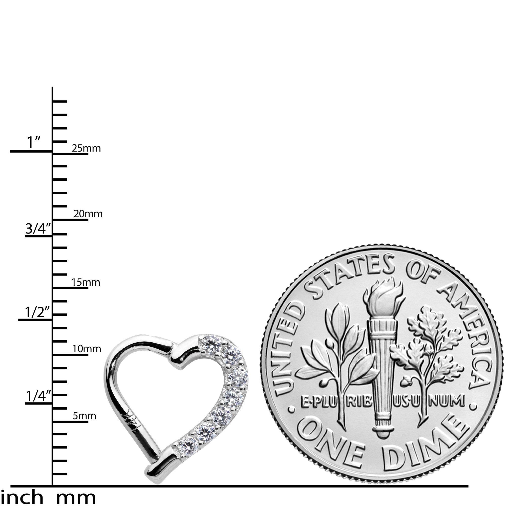 16G 5/16 14k White Gold CZ Paved Ultra Luxe Left Hinged Heart Segment Ring