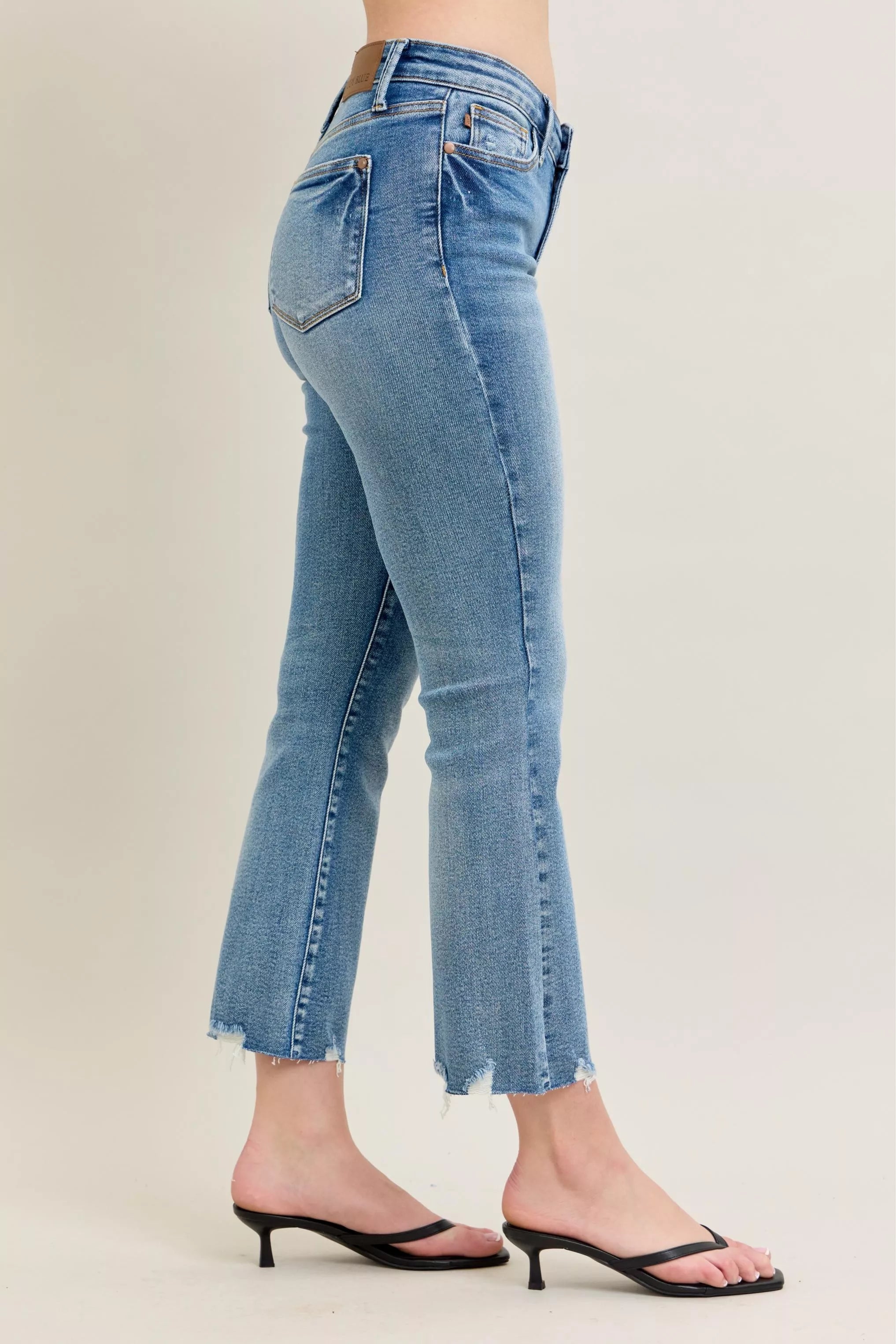 Judy Blue Mr Vintage Wash Destroy Hem Kick Flare Jeans