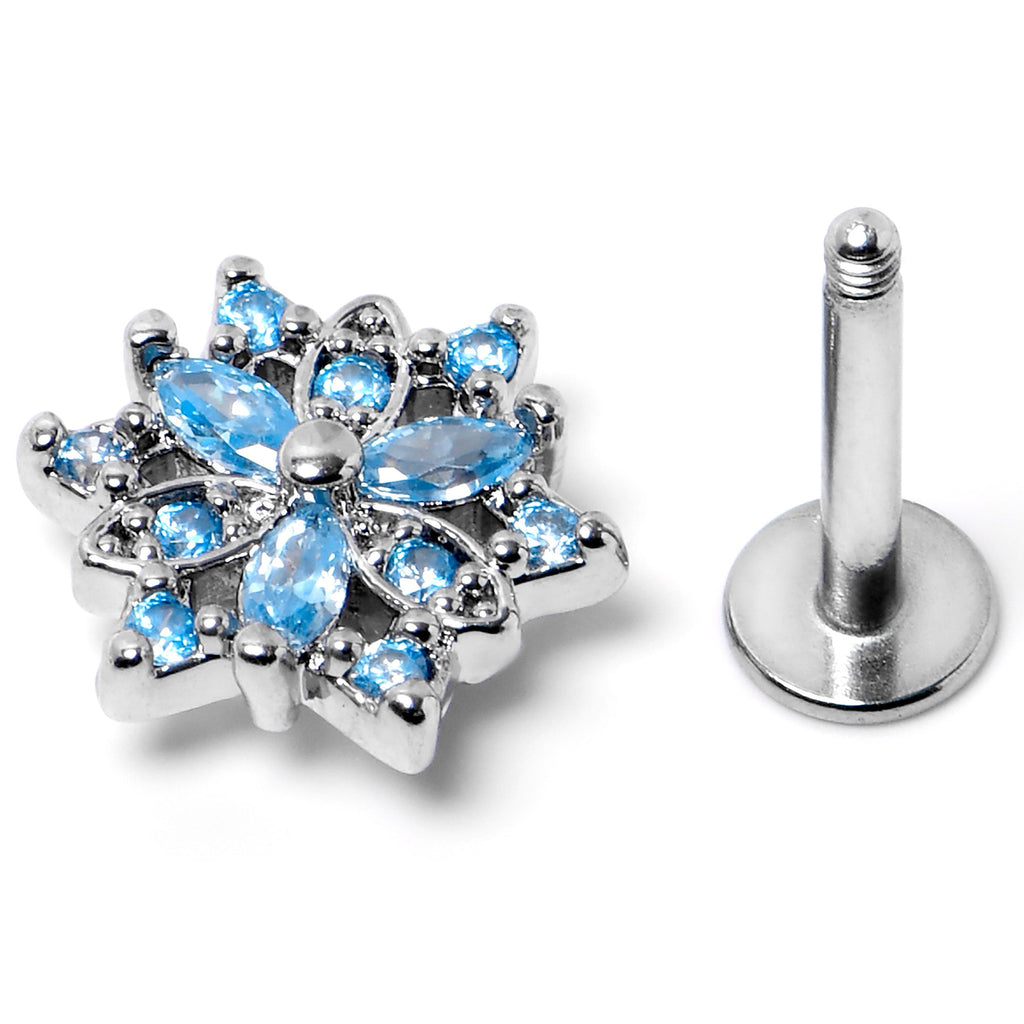 16G 5/16 Blue CZ Gem Snowflake Blues Labret Monroe Tragus