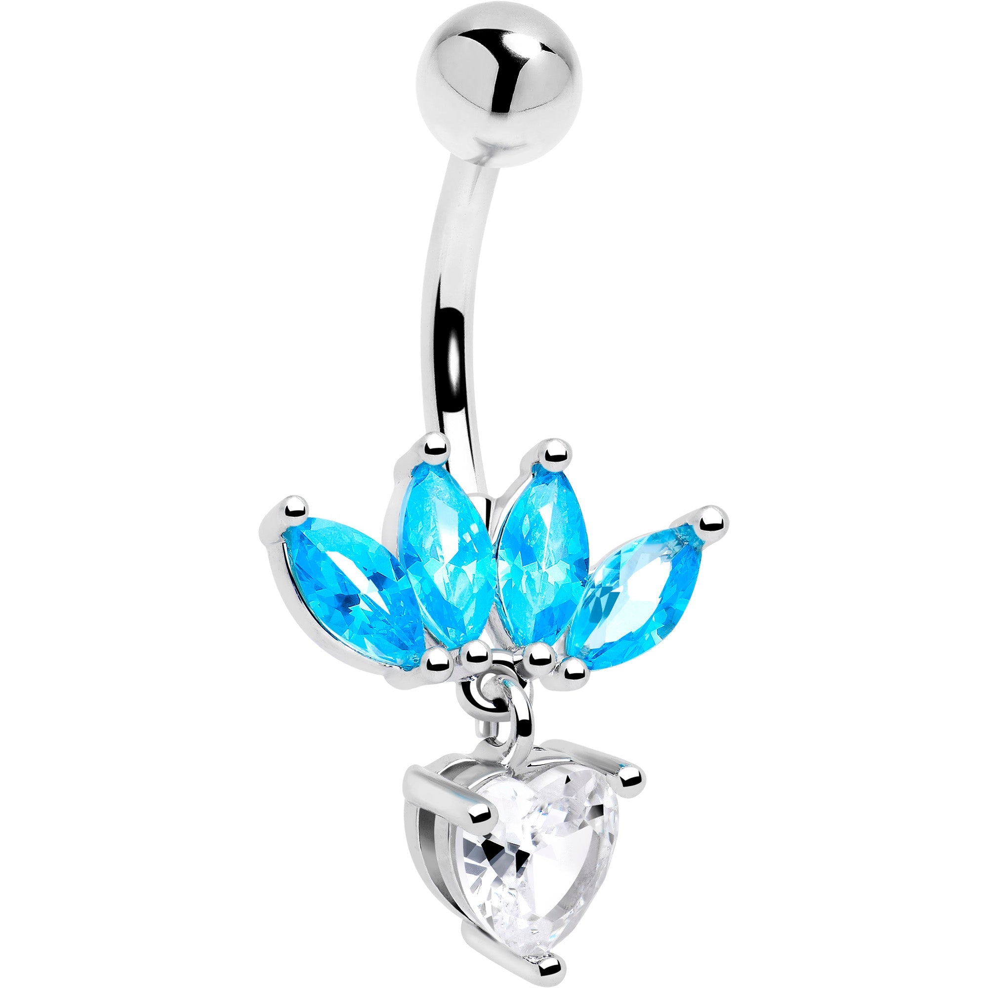 Blue Clear Gem Quartet Heart Dangle Belly Ring