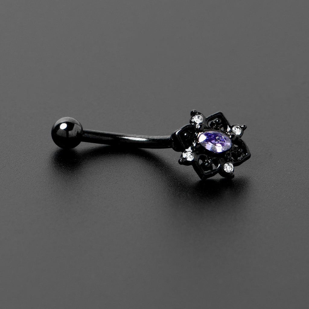 16G 5/16 Purple Gem Black Scrolling Hearts Curved Eyebrow Ring